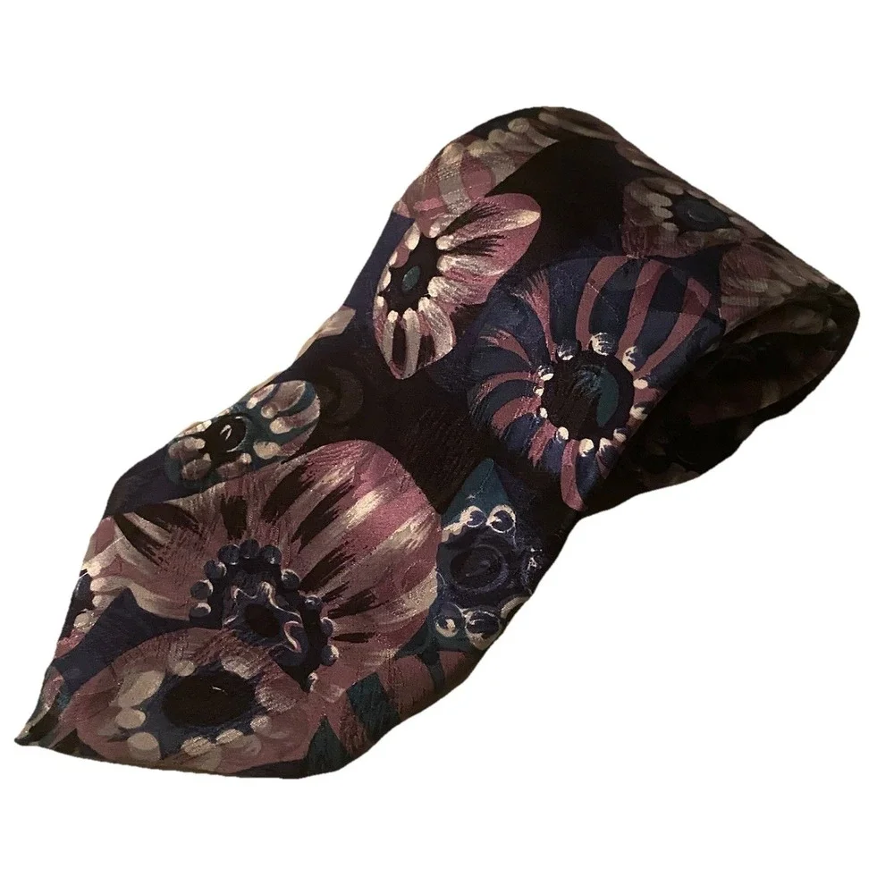 x'Andrini 100% Italian Silk Men's‎ Necktie Black/Mauve Made In USA-54